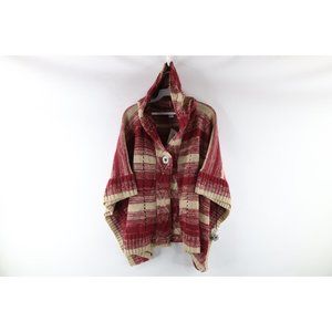 NOS Vintage Scully Womens One Size Boho Chic Knit Hooded Poncho Button Sweater